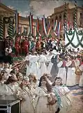 Visit of Emperor Franz Joseph I in Zagreb, red-white-blue (Croatian) flags, 1895