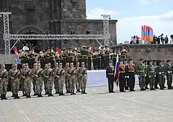 Ceremony at the الأم أرمينيا monument, يريفان, Armenia (Victory Day 2018)