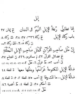 صفحة من الكتاب يظهر فيها كلمة الإبل ومواضعها في كتب الحديث.