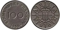 100 Saar francs reverse and obverse