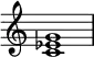 {
\override Score.TimeSignature #'stencil = ##f
\relative c' {
\clef treble
\time 4/4
\key c \major
<c es g>1
} }