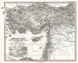 خريطة ألمانية تعود إلى عام 1873 لآسيا الصغرى وسوريا، مع نقش يوضح وادي البقاع