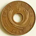 1935 East African 5 cent coin reverse