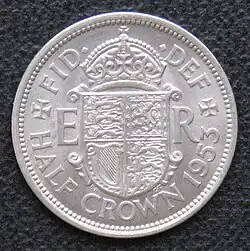 The reverse of the 1953, Elizabeth II, half crown