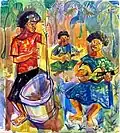 لوحة «الفرقة الوتريَّة الفيجيَّة» (1956) بريشة بيتر بنجامين غراهام بالألوان المائيَّة والحبر على ورق بأبعاد (43 في 39سـم)