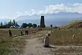 الصورة من بالاساغون - المنطقة المحيطة بمئذنة بورانا يظهر فيها توزع النقوش الحجرية.