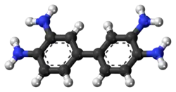 Ball-and-stick model of the 3,3'-diaminobenzidine molecule