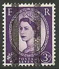 طابع تدريب قيمته 3 بنسات من سلسلة طوابع ويلدنغ&nbsp;[الإنجليزية]، يعود تاريخه إلى عام 1954 أو ما بعده.