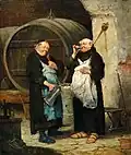 رهبان فرنسيسكان يعملون في إنتاج للنبيذ.