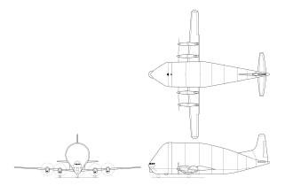 Orthographically projected diagram of the 377 Super Guppy.