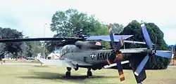 A three-quarter rear view of AH-56#7 on display outside of the U.S. Army Aviation Museum at Fort Rucker, Alabama.