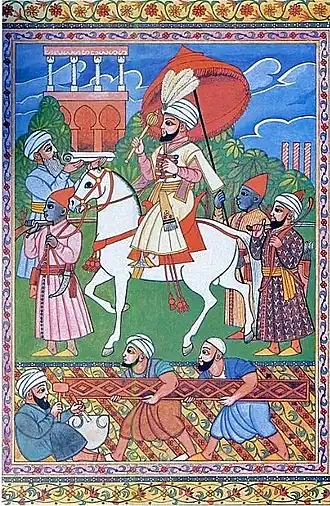 السلطان المغربي المنصور الذهبي وحاشيته بلباس المنصورية