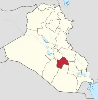 موقع محافظة القادسية بالنسبة للعراق