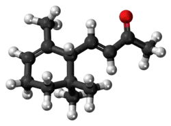 Ball-and-stick model of the alpha-ionone molecule