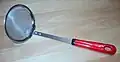 A wire mesh on a long handle.