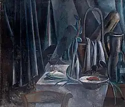 Nature morte (طبيعة ساكنة), 1912، زيت على قماش، 100.5 × 118&nbsp;سم، متحف هيرميتاج، سانت بطرسبرغ، روسيا. تم reproducing in Du "Cubisme", 1912