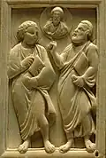 Frankish[87], ivory, Christ between two apostles, 5th century