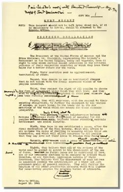 ونستون تشرشل's edited copy of the final draft of the Atlantic Charter