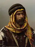 شيخ قبيلة بدوي لمدينة تدمر، فوتوكروم، 1880