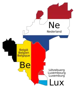 Benelux countries with flag colours