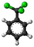 Ball-and-stick model of the benzotrichloride molecule