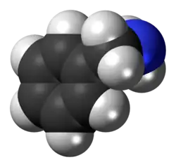 Space-filling model of the benzylamine molecule