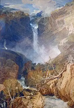"السقوط الكبير لريتشنباخ ، في وادي هاسل ، سويسرا" (1804 ، رسم بالألوان المائية على الورق) بقلم جي إم دبليو تورنر