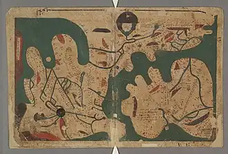 نسخة من القرنين الثاني عشر إلى الثالث عشر من خريطة العالم من القرن الحادي عشر من "كتاب الفضول" ، مكتبة بودليان