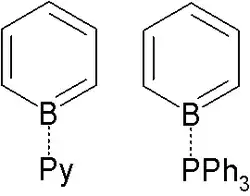 Borabenzene coordinated to pyridine or triphenylphosphine