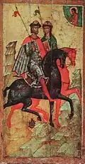 أيقونة القديسين بوريس وجليب على ظهور الخيل. موسكو ، منتصف القرن الرابع عشر ( معرض تريتياكوف ).