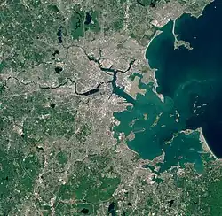 Aerial view of the Boston area from space