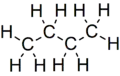 Skeletal formula of butane with all carbon and hydrogen atoms shown