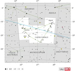 Diagram showing star positions and boundaries of the Pegasus constellation and its surroundings