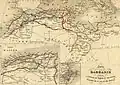 خريطة من 1843 لبلاد المغرب تشير إلى أن بلاد الجريد تقع في جنوب الجزائر.