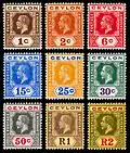 These mint British stamps for use in Ceylon exemplify the key plate approach.