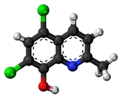 Ball-and-stick model of the chlorquinaldol molecule