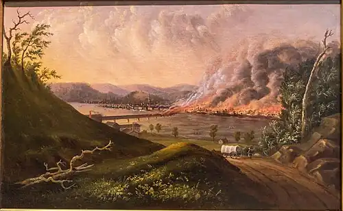 منظر لحريق بيتسبرغ العظيم، 1846، زيت على قماش، وول وليام كوفنتري