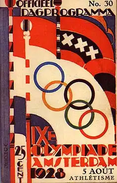Photo d'une couverture d'un programme, avec au centre de celui-ci les anneaux olympiques.