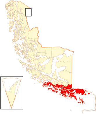 Map of Cabo de Hornos commune in Magallanes and Antartica Chilena Region