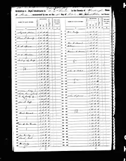 صفحة من جدول عبيد كولي في عام 1850