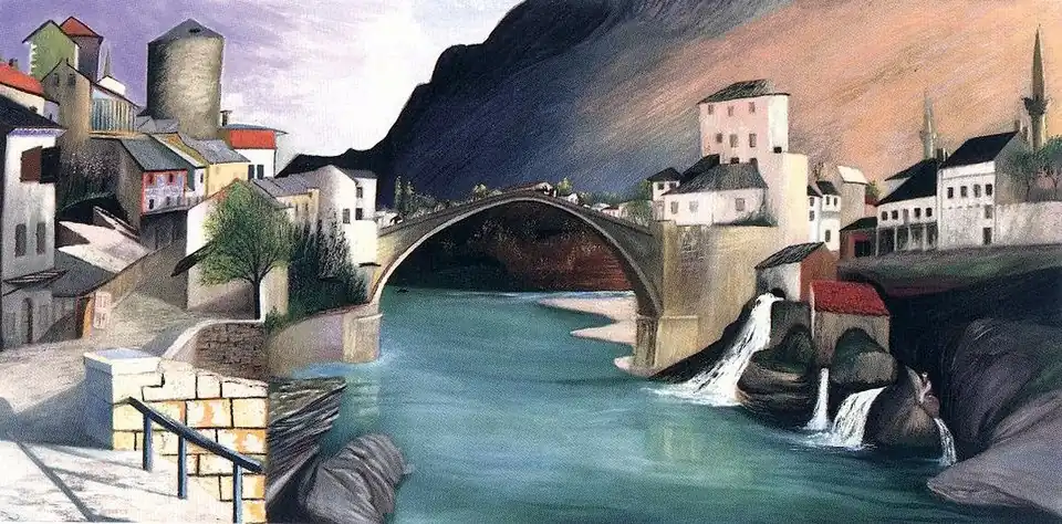 الجسر الروماني في موستار بريشة كوسزتكا ، 1903