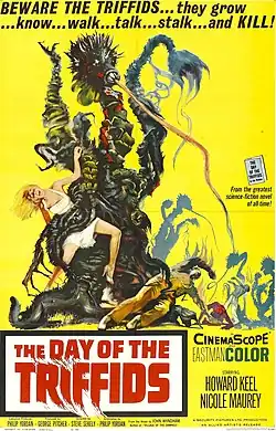 مصنع للأكل&nbsp;&nbsp;[لغات أخرى]‏ البشري : ملصق لعام 1962 لستيف سيكيلي عن فيلم سينمائي من رواية جون ويندهام لعام 1951 بعنوان The Day of the Triffids