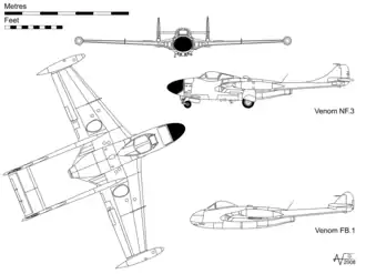 Orthographically projection of the Venom NF 3, with profile of the FB 1 (FB 50 similar).