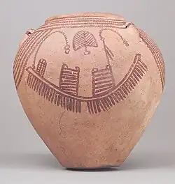 إناء جنائزي. الديكور قائم على اللوحات الجرافيكية: قوارب، ارتفاع 20 سم.متحف المتروبوليتان للفنون