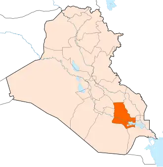 موقع محافظة ذي قار بالنسبة للعراق