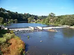 A weir on the Lužnice in Dobronice near Bechyně