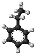 Ball-and-stick model of the ethylbenzene molecule