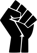 قبضة مرفوعة&nbsp;&nbsp;[لغات أخرى]‏ منمنمة ، تُستخدم كرمز في حد ذاتها وكتحية.