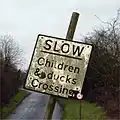 U.K., Slow Children & Ducks Crossing sign.