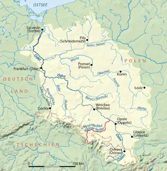 Oder basin, Nysa Kłodzka in red